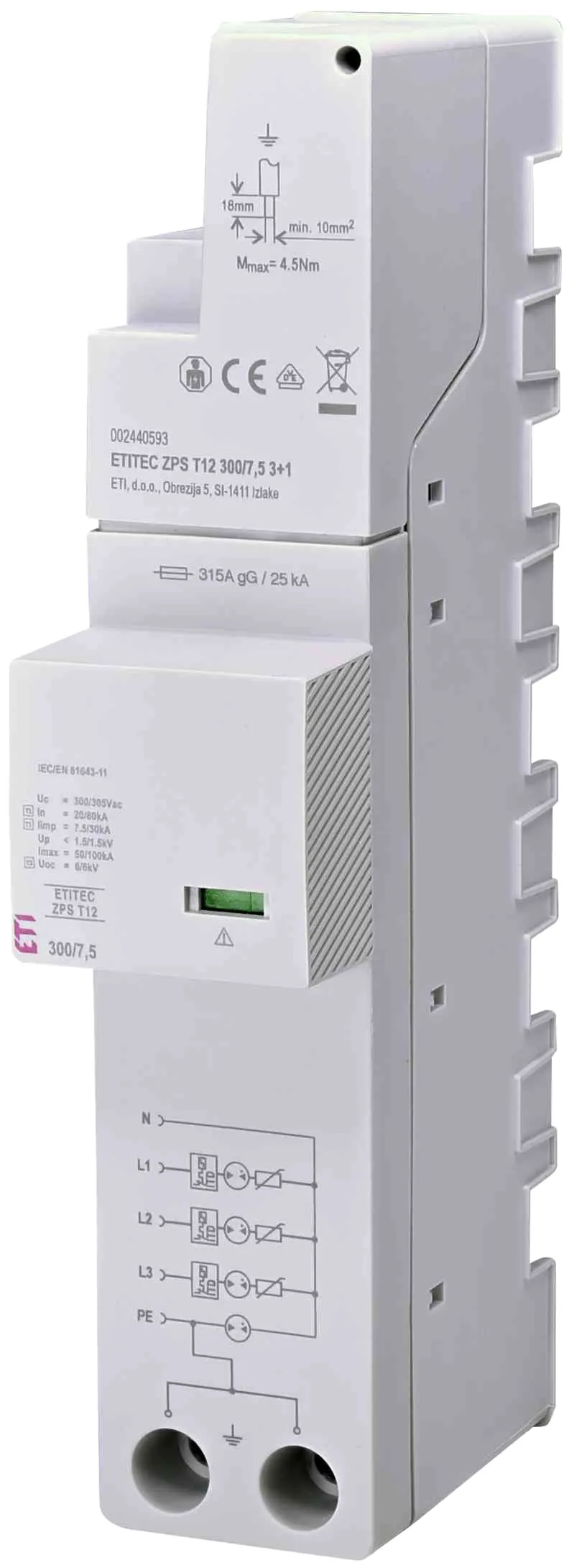 Surge arrester ETITEC ZPS T12 300/7,5 3+1 002440593