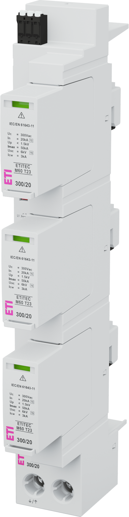 Surge arrester ETITEC M60 T23 300/20 3+0 RC 002440855