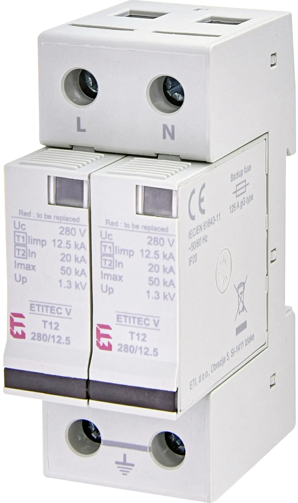 Surge arrester ETITEC V T12 280/12,5 1+1 RC 002442913