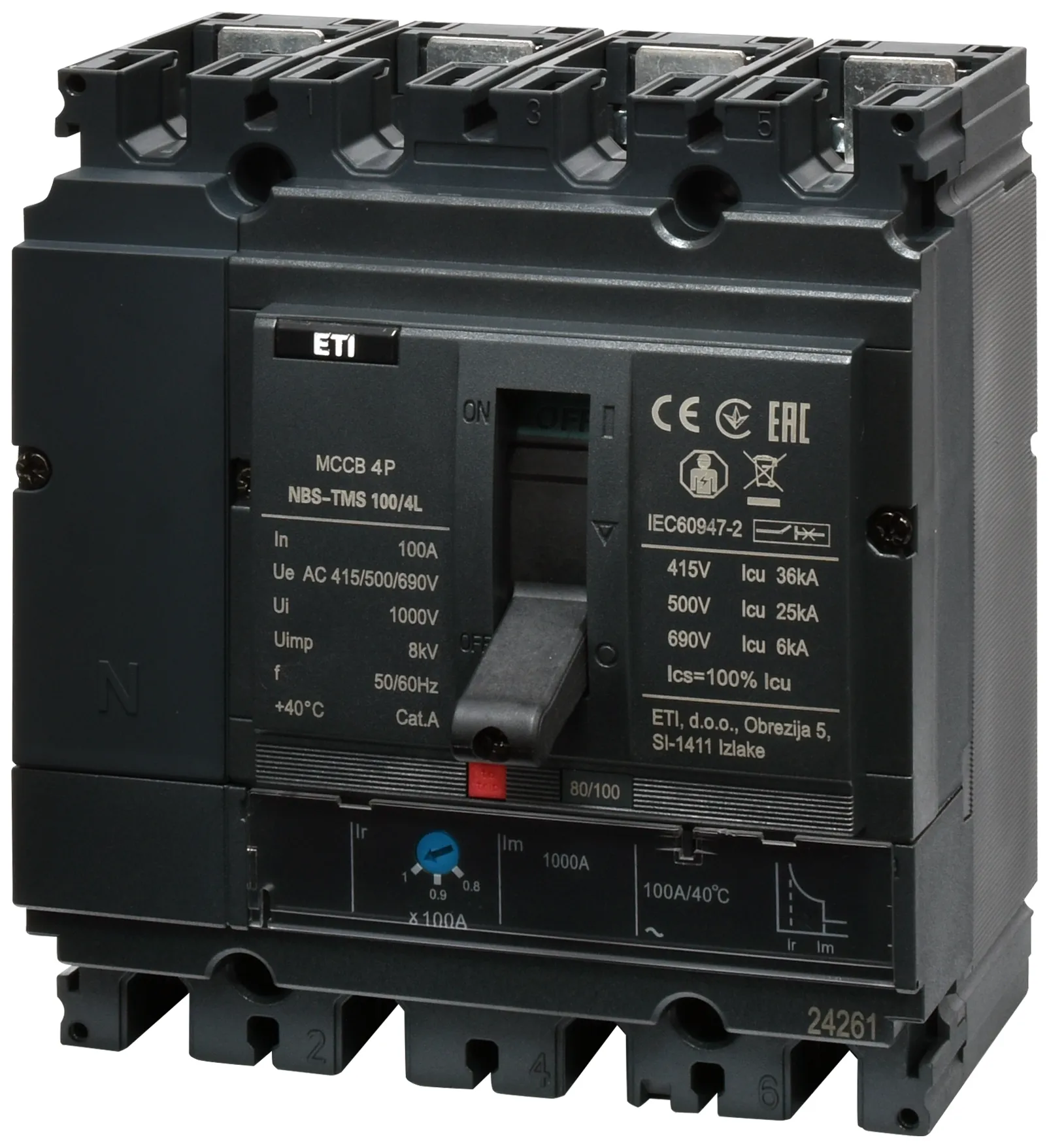 Molded Case Circuit Breaker NBS-TMS 100/4L 100A 4P 004673017